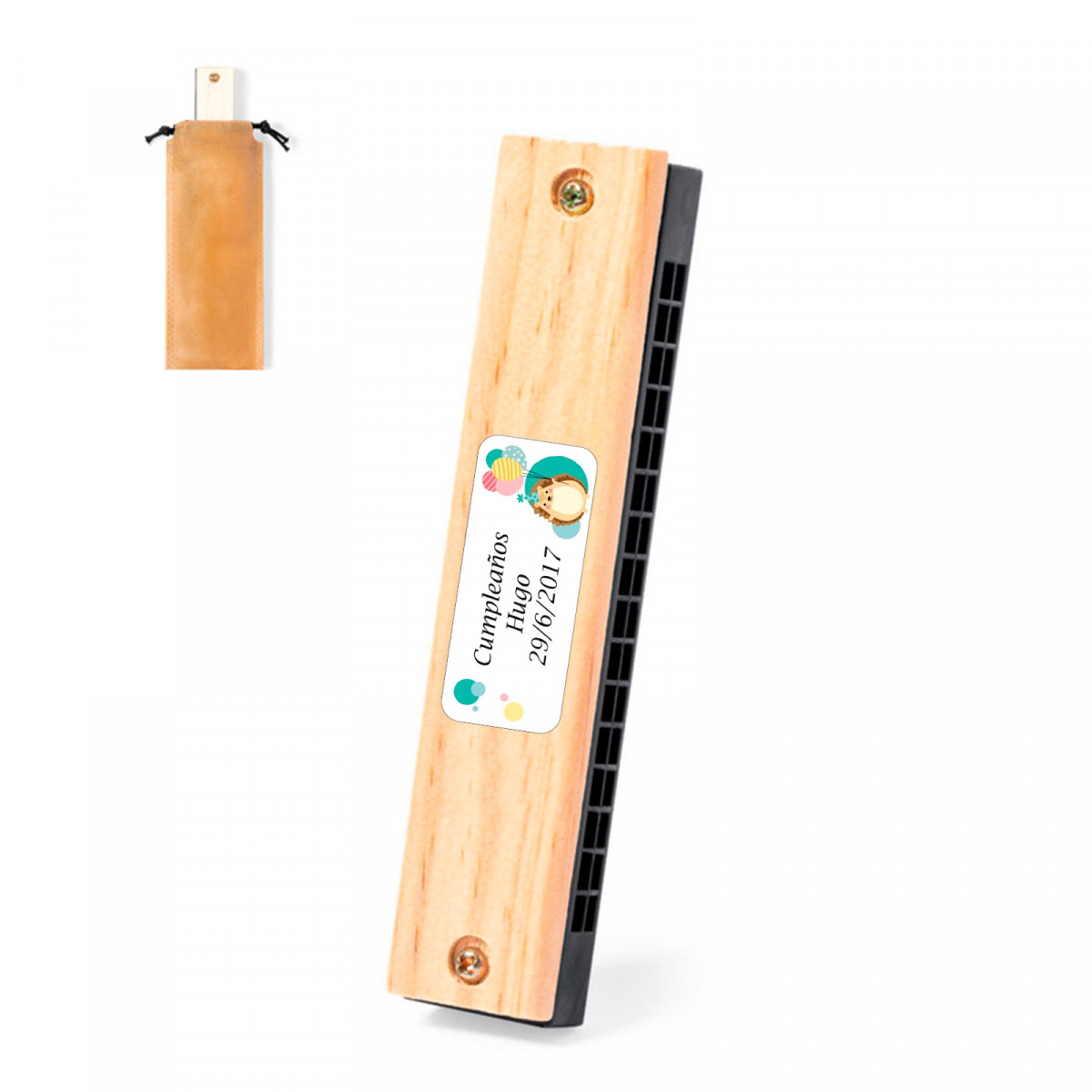 Armónica de madera con adhesivo infantil para detalles