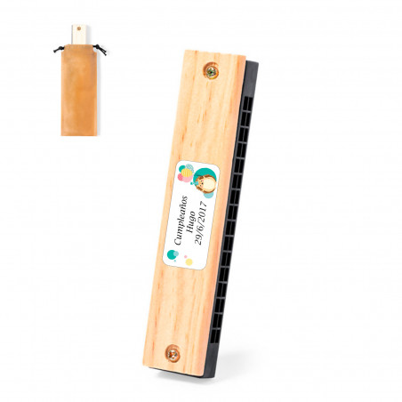 Armónica de madera con adhesivo infantil para detalles