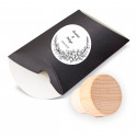 Tapón reutilizable de madera para botellas en elegante estuche con adhesivo personalizable para detalles de invitados