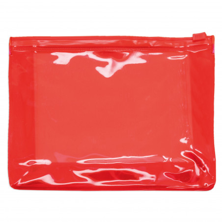 Neceser rojo transparente con adhesivo de cumpleaños y bolsa