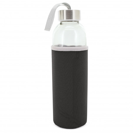 Bidón de cristal con funda negra para boda