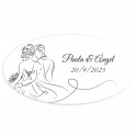 Adhesivo personalizado oval diseño lineal novios para Boda
