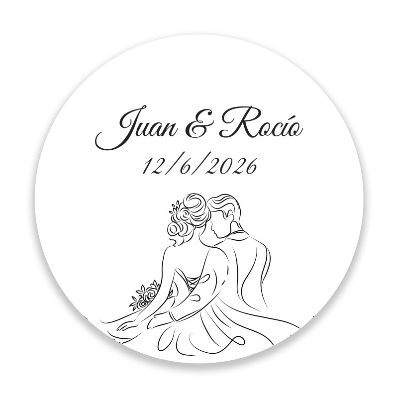 Adhesivo personalizado 3cm diseño lineal novios para Boda
