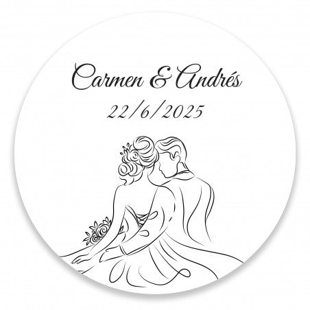 Adhesivo personalizado 5cm diseño lineal novios para Boda