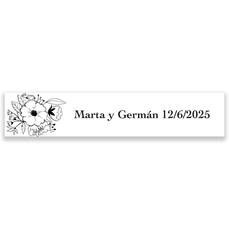 Adhesivo personalizado 5x1 fondo blanco floral para eventos