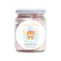 Tarro relleno de nubes dulces personalizado con adhesivo de Bautizo