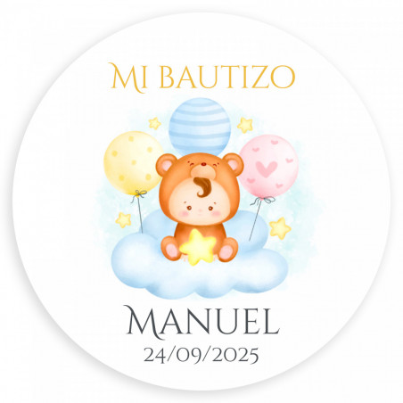 Tarro relleno de nubes dulces personalizado con adhesivo de Bautizo