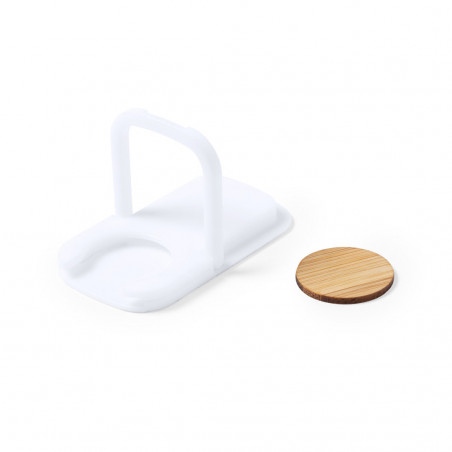 Soporte para móvil con moneda de bambú personalizado con adhesivo de comunión en sobre kraft