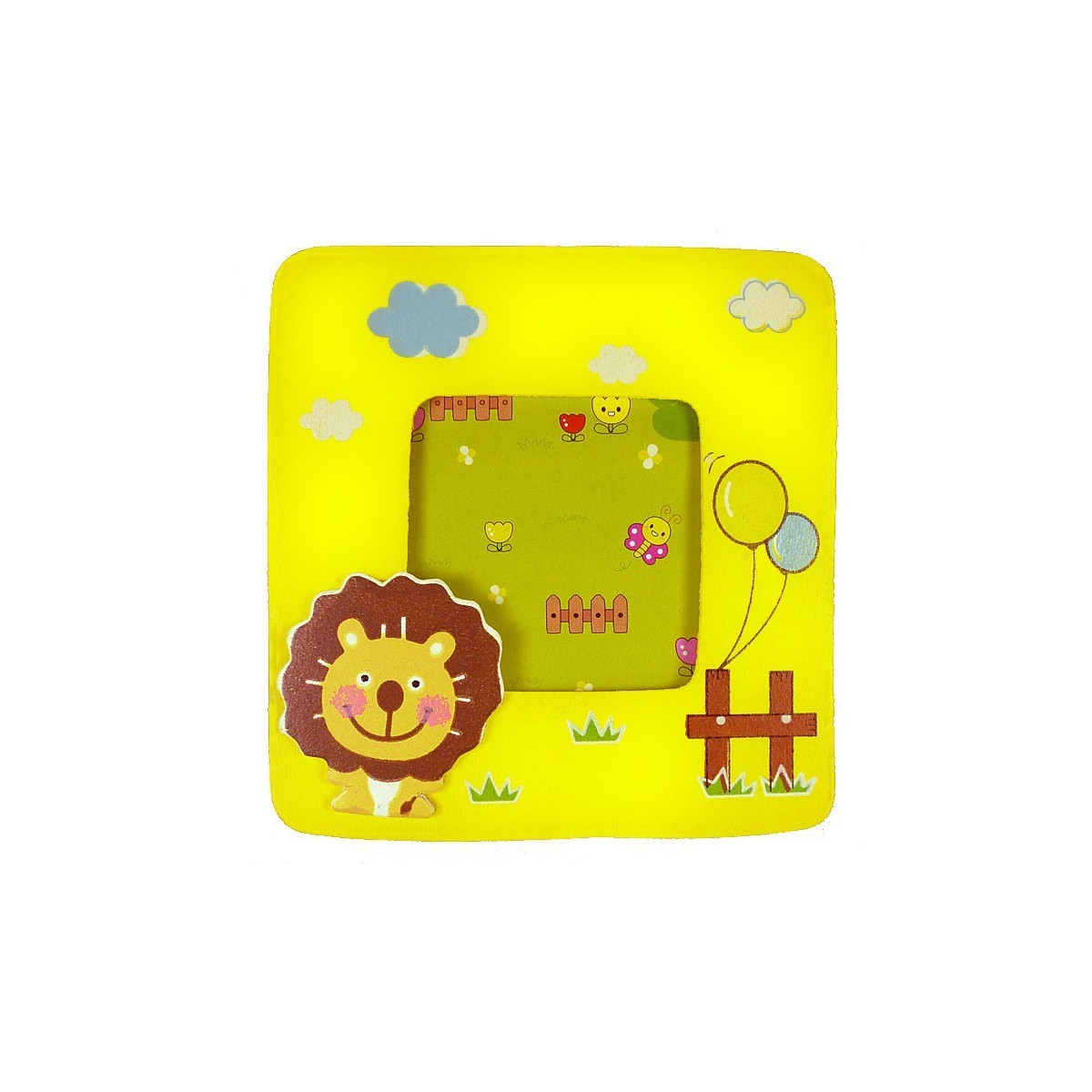 Portafotos infantil de madera con león