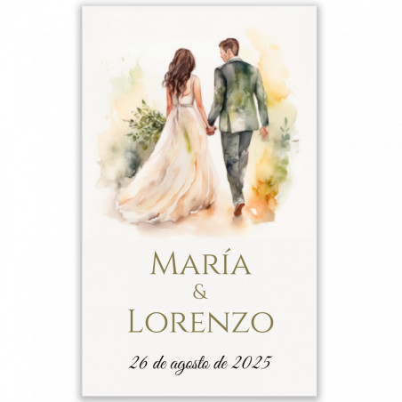 Etiqueta colgante con adhesivo 3x5 cm novios para decoración detalles boda