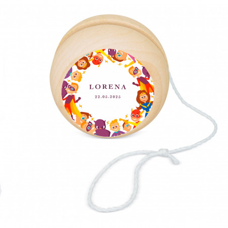 Yoyo de madera con adhesivo superhéroes para regalar