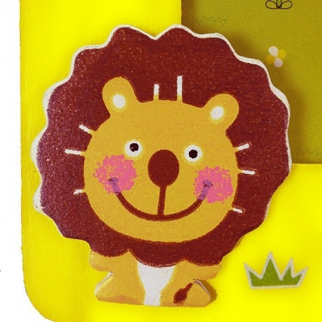 Portafotos infantil de madera con león