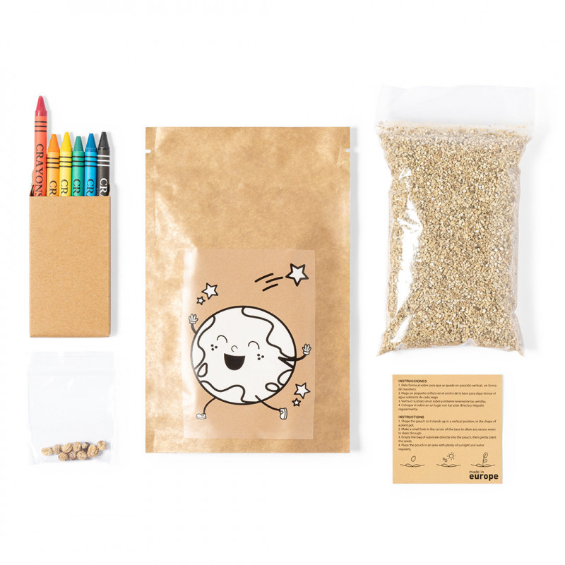 Maceta para colorear con semillas y ceras de colores para detalles originales