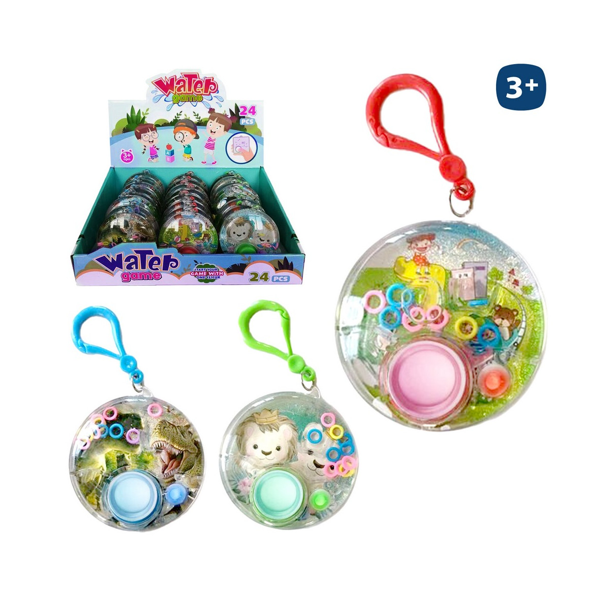 Juego de habilidad con agua diseño redondo y mosquetón