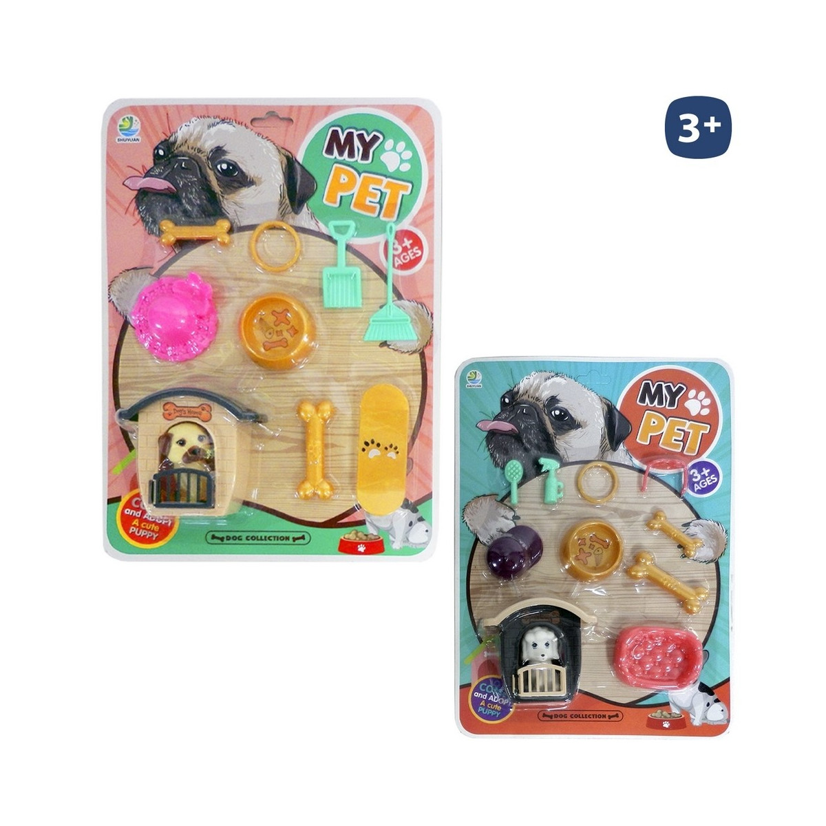 Set de mascota de juguete con accesorios y caseta 10 piezas