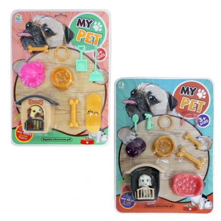 Set de mascota de juguete con accesorios y caseta 10 piezas
