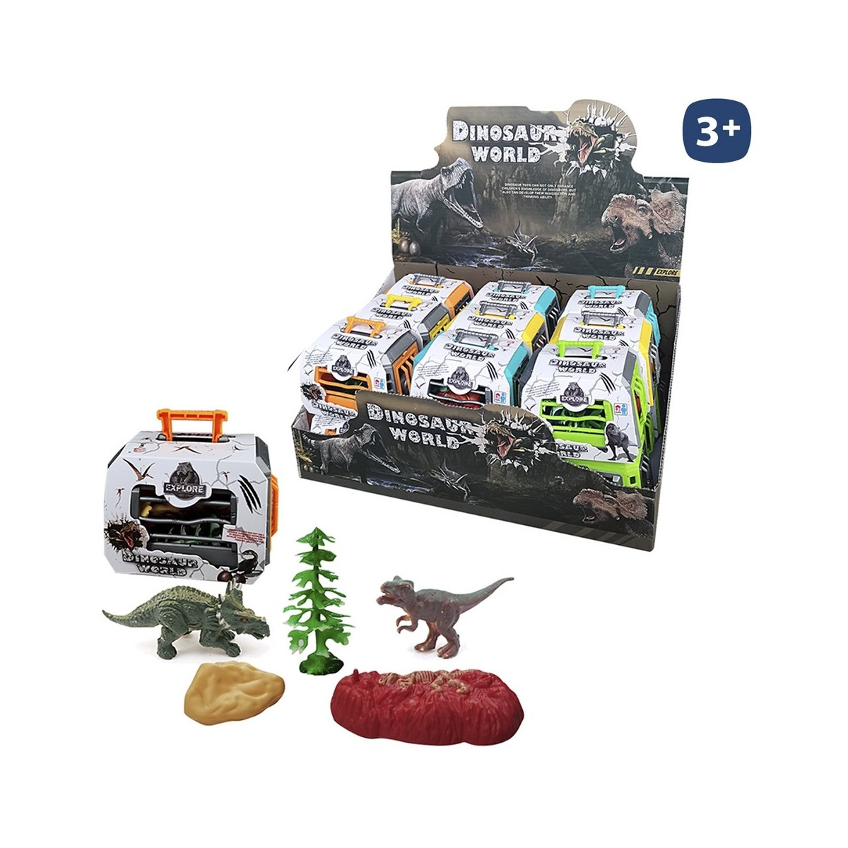 Dinosaurio en jaula maletín con accesorios