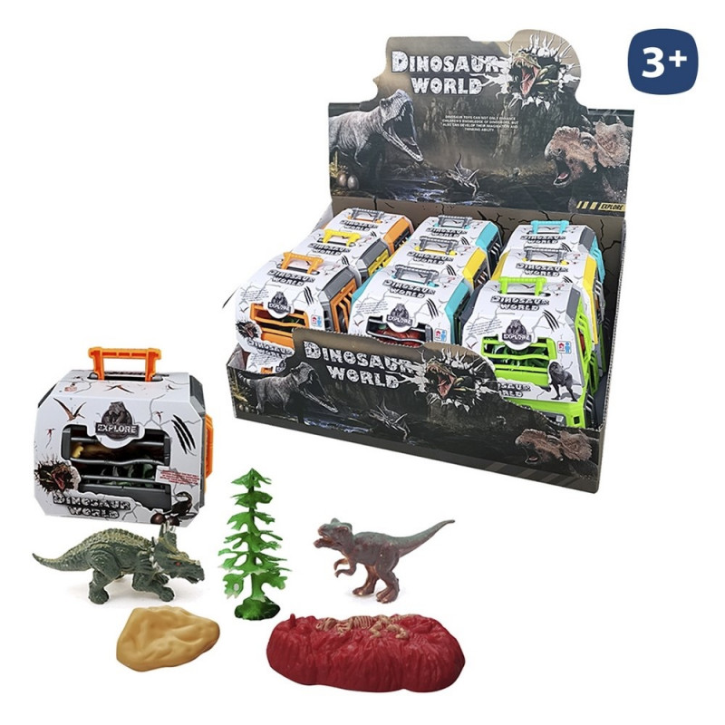 Dinosaurio en jaula maletín con accesorios