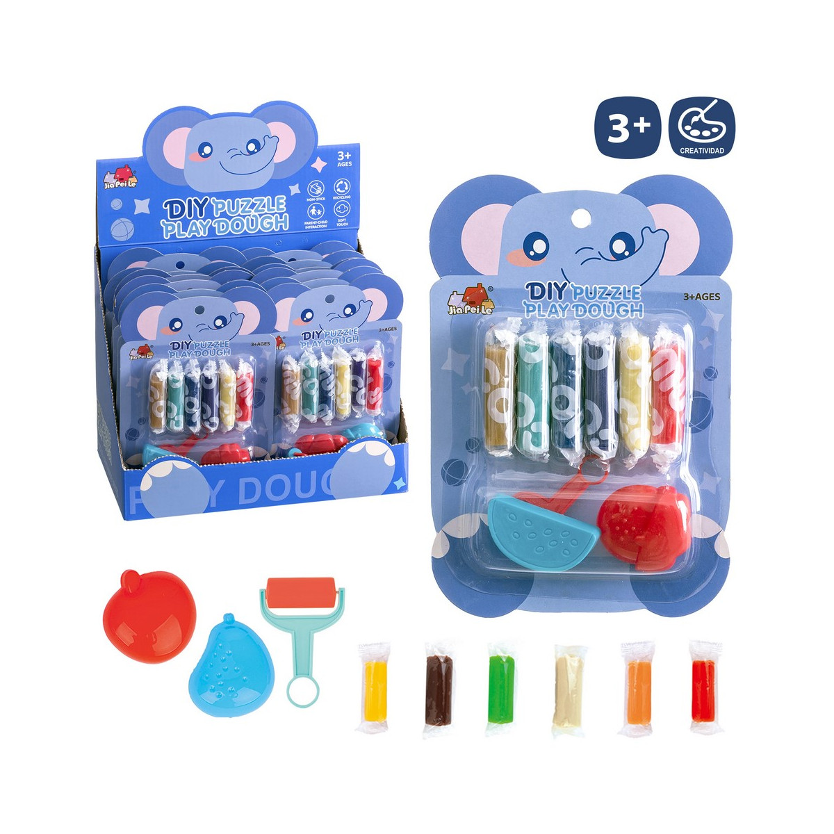 Plastilina de colores 6 bloques con herramientas diseño de elefante