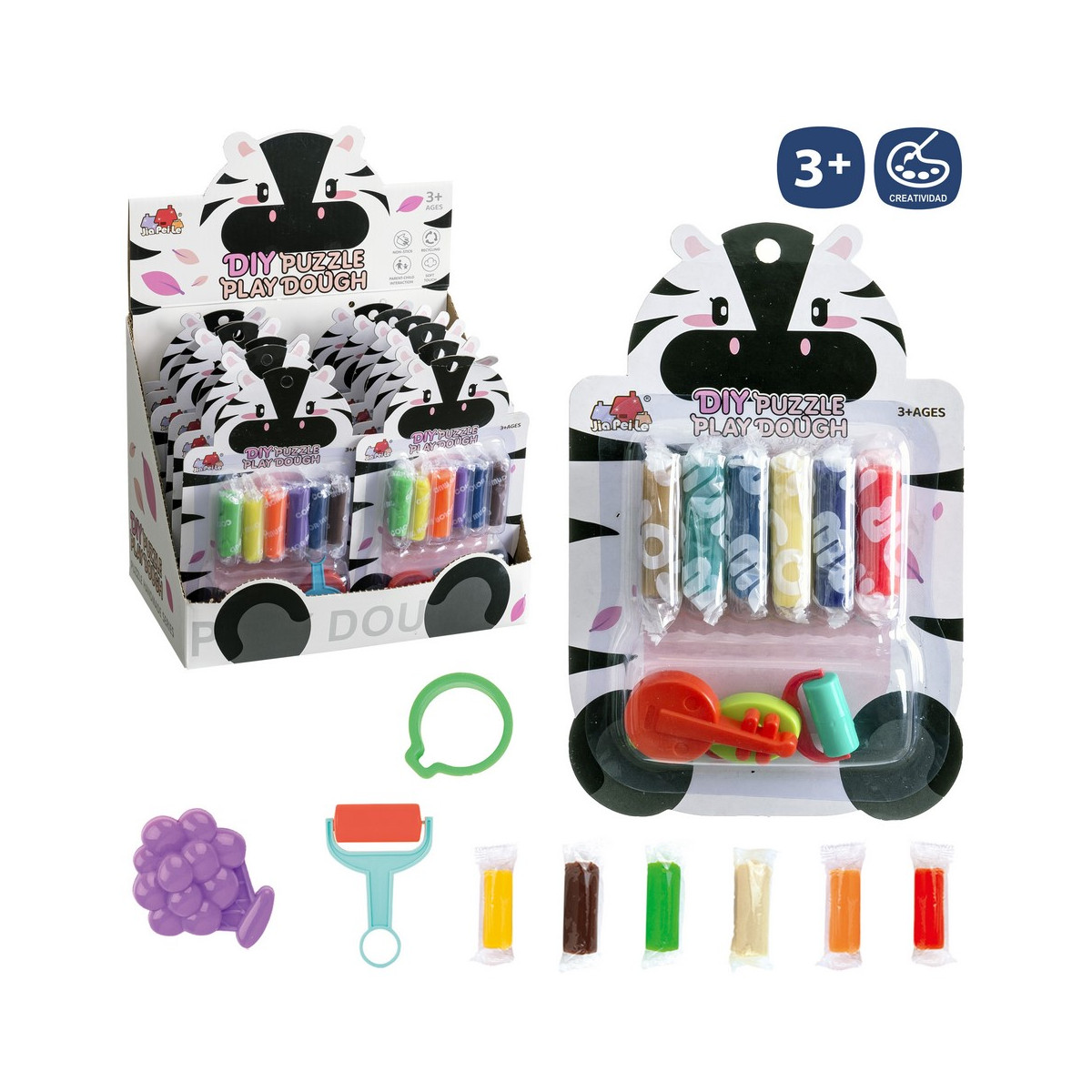 Plastilina de colores 6 bloques con herramientas diseño de cebra