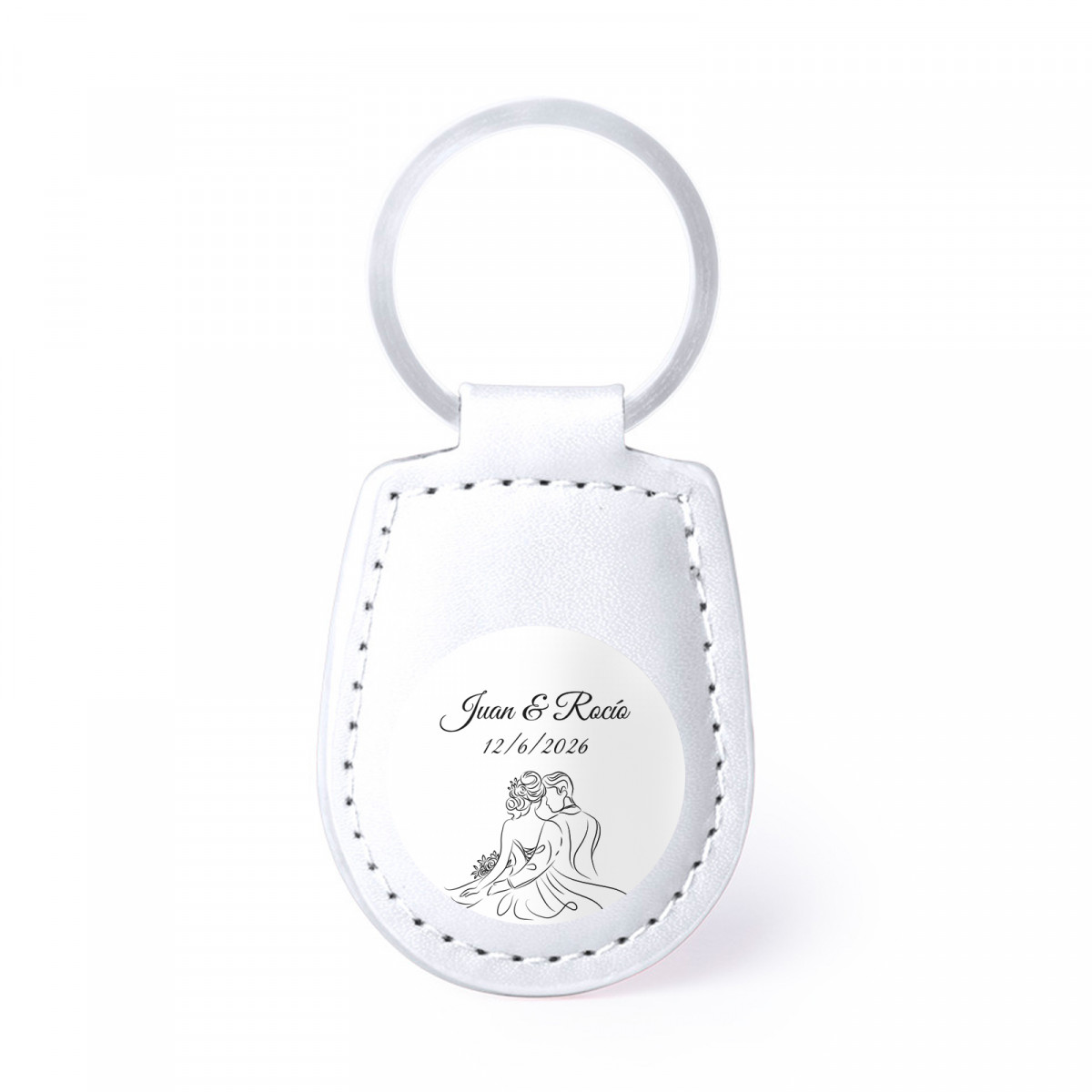 Llavero de polipiel blanco con adhesivo de bodas para regalar