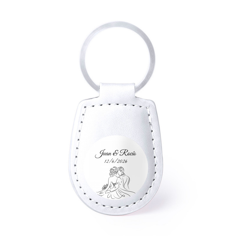Llavero de polipiel blanco con adhesivo de bodas para regalar