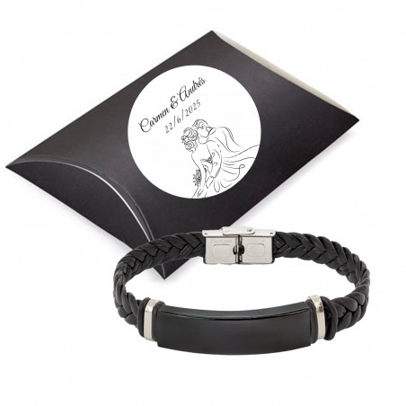 Detalles Boda Hombre Pulsera Negra en Caja Personalizada