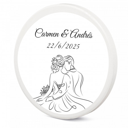 Imán de cerámica con adhesivo lineal novios para detalles bodas