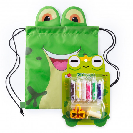 Plastilina de colores diseño rana con mochila de cuerdas para regalar
