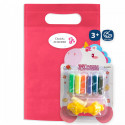 Plastilina de colores diseño unicornio en bolsa fucsia con adhesivo personalizable para detalles
