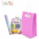 Set de plastilina y pulsera de unicornios en bolsa rosa personalizada con adhesivo