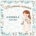 Tarjetero fieltro con tarjeta de agradecimiento personalizable en bolsa organza para detalles comunión
