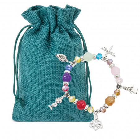 Pulsera de cuentas en bolsa de yute turquesa para eventos