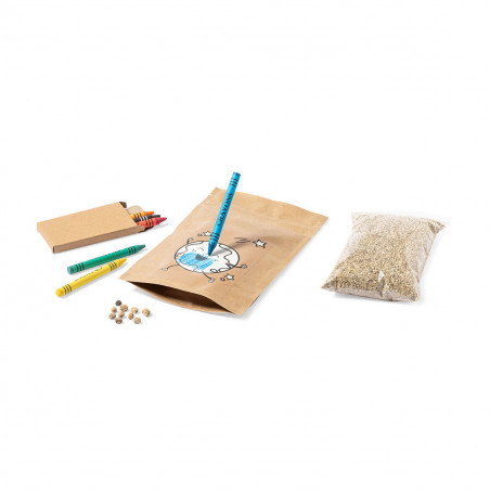 Maceta para colorear con semillas ceras de colores y adhesivo personalizable para regalar