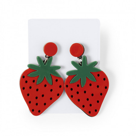 Pendientes forma de fresa en sobre rojo personalizado con adhesivo de bodas divertido