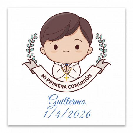 Portanotas tapa azul personalizado con adhesivo de comunión niño