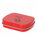 Caramelos de menta sin azúcar en caja metálica roja con adhesivo floral para detalles eventos