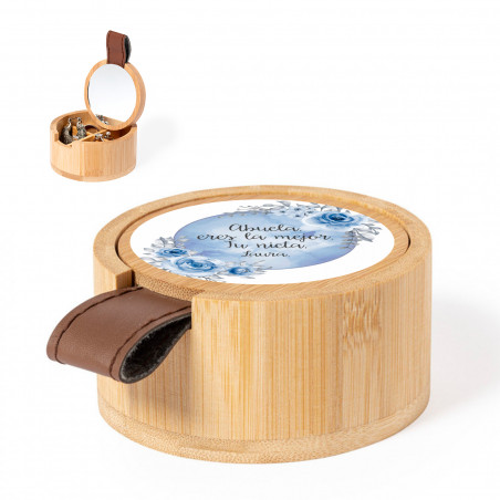 Joyero de madera con espejo y adhesivo personalizable para detalles eventos