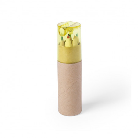 Estuche con lápices de colores y simpático adhesivo personalizable para detalles infantiles