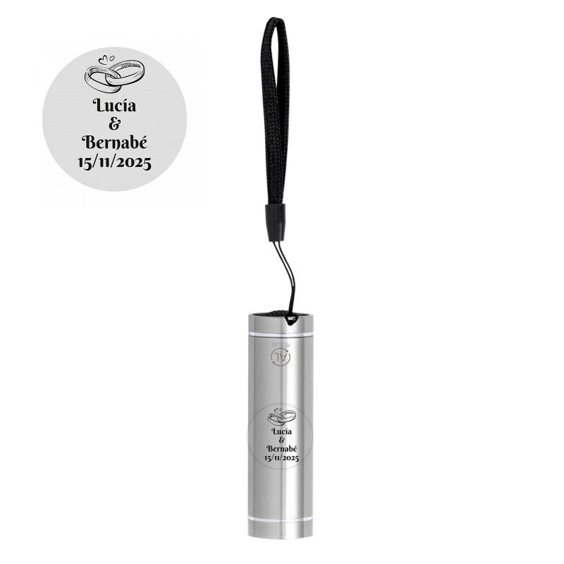 Linterna led de aluminio con adhesivo alianzas personalizable para detalles de boda