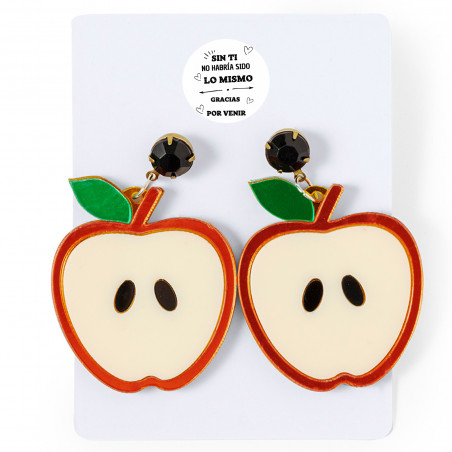 Pendientes diseño manzana con adhesivo de agradecimiento para detalles eventos y fiestas