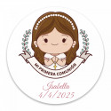 Llavero metálico niña en elegante caja con adhesivo primera comunión personalizable para regalar