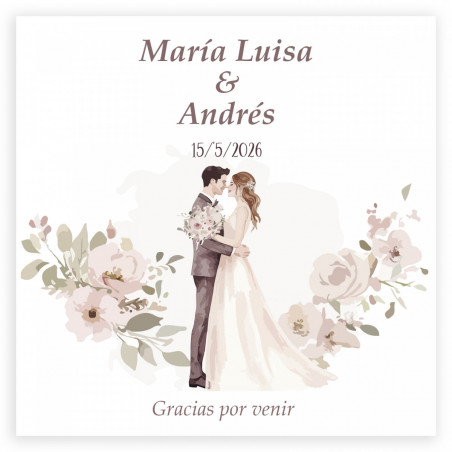 Llavero lila con tarjeta recordatorio en coqueta bolsa de organza lila para detalles de boda