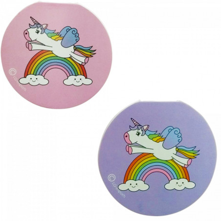Libreta y estuche de ceras de colores diseño unicornio personalizado en bolsa de organza para detalles infantiles