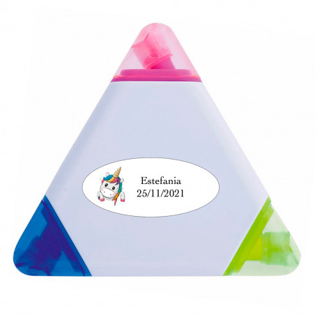 Marcador tricolor con adhesivo ovalado diseño unicornio para regalar