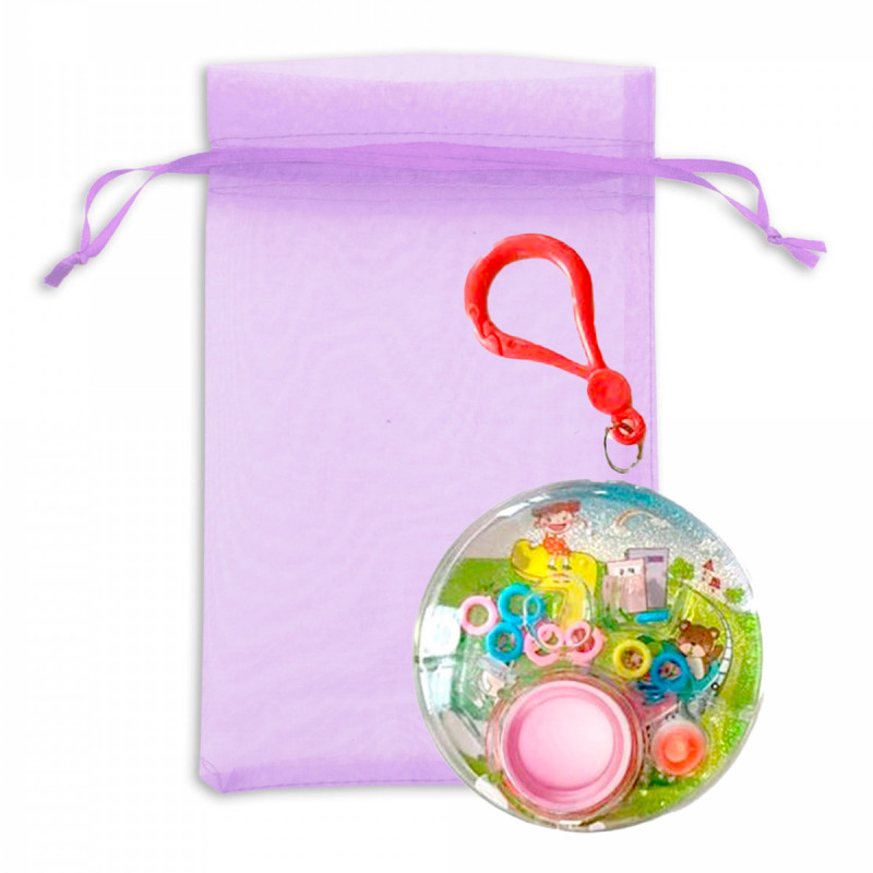 Juego de habilidad con agua y mosquetón en bolsa de organza lila