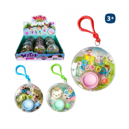 Juego de habilidad con agua y mosquetón en bolsa de organza lila