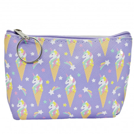 Monedero de unicornios y helados con llavero en tono lila