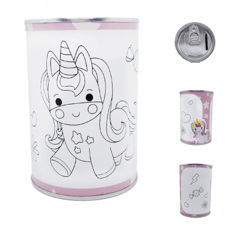 Hucha y lapicero para colorear modelo unicornio