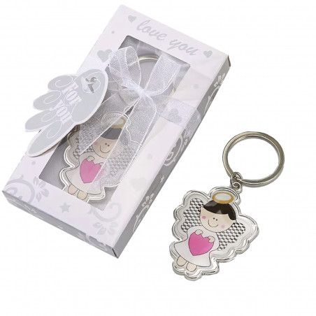 Llavero angelito con corazón en caja de regalo